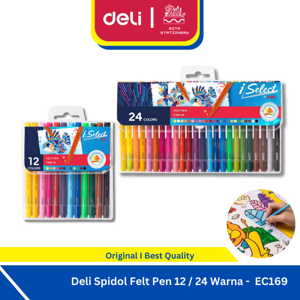 

Deli I-Select Spidol 12 /24 Warna Set / Felt Pen Gambar Washable Mudah Dicuci - EC169