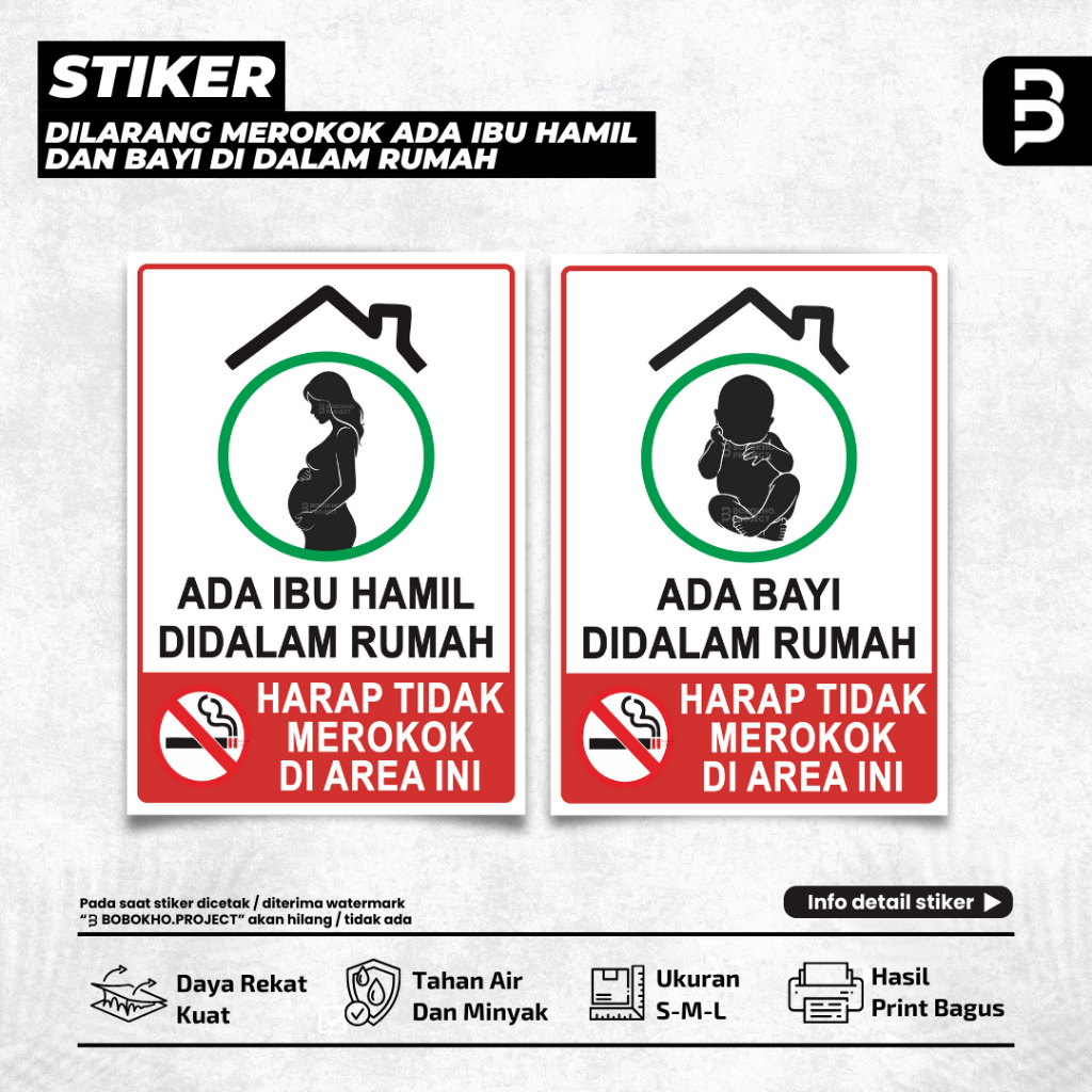 

Stiker ada ibu hamil didalam rumah dilarang merokok / stiker ada bayi didalam rumah dilarang merokok
