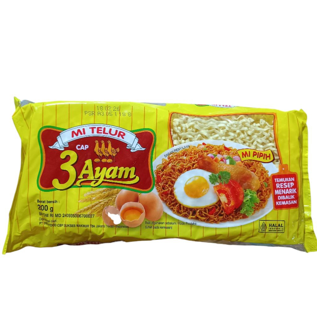 

Mi Telur Cap 3 Ayam Mie Telor 200gr Mie Pipih Mie Goreng