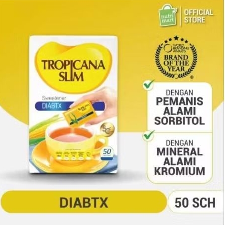 

TERMURAH TROPICANA SLIM Sweetener Diabetx 25s, 50s, 100s - Pemanis Alami Aman untuk Diabetesi