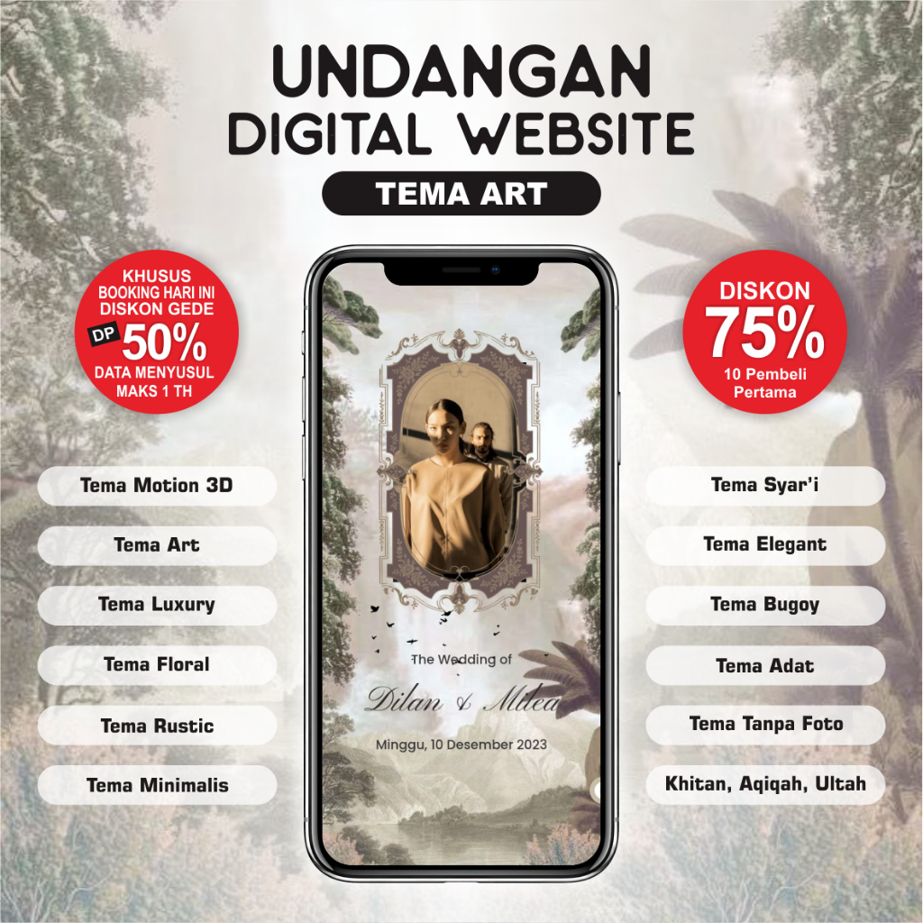 Tema ART | Undangan Website Web Digital Online Link Khitan Rustic Floral Vintage Aesthetic Termurah