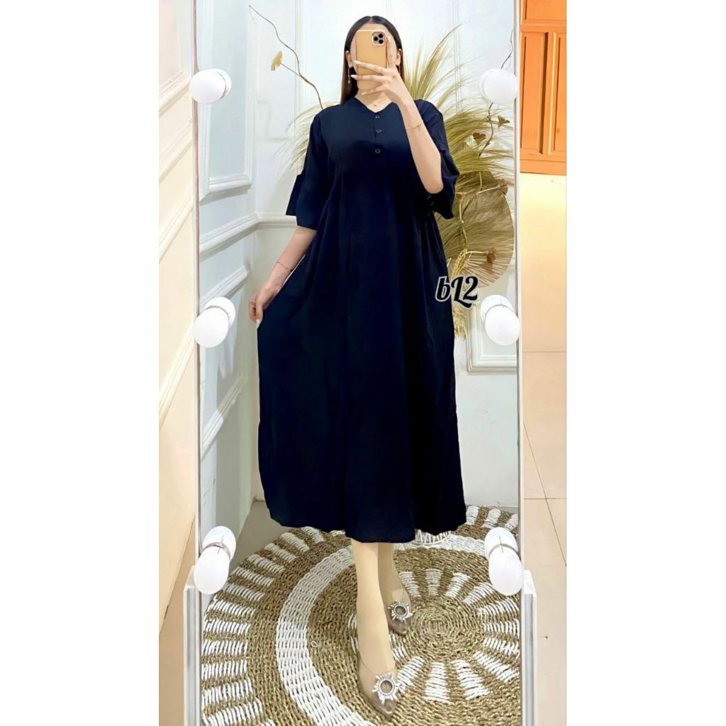 daster chibi jumbo busui kekinian bahan santung tebal premium, motif polos, kancing depan,tali sampi