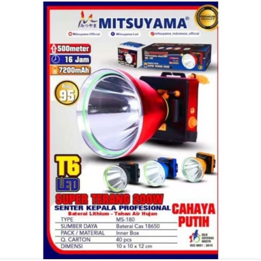 SENTER MITSUYAMA MS-180P CAHAYA PUTIH 200WATT 7200 MAH