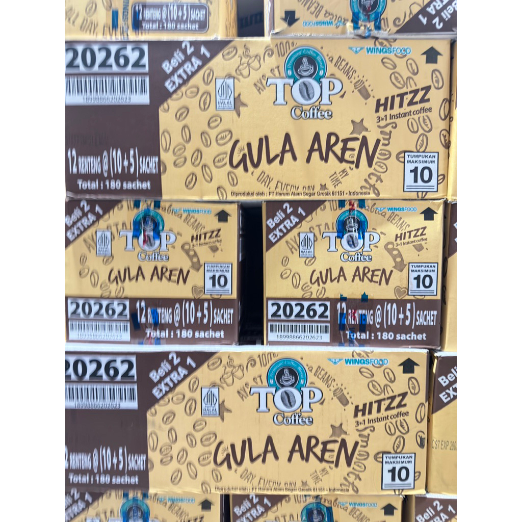 

1 DUS KopI TOP GULA AREN isi 180sachet ( 12rtg x 15sachet x 220gr )