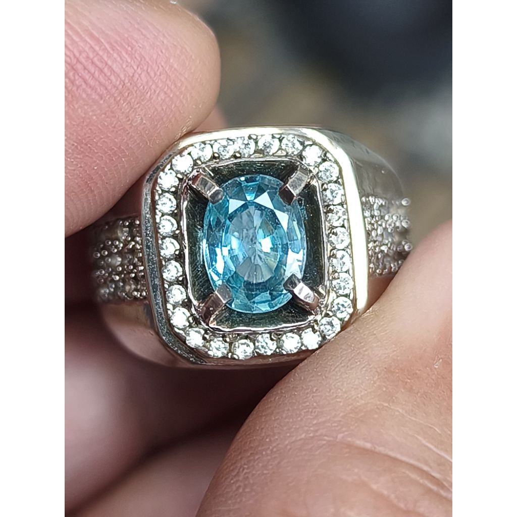 cincin batu blue zircon 1.90 crat ring perak memo MRI