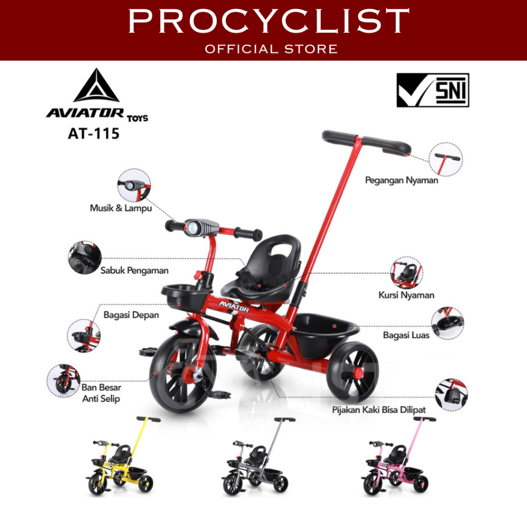 Sepeda Dorong Balita Roda Tiga Aviator 115 / Sepeda Anak Roda 3