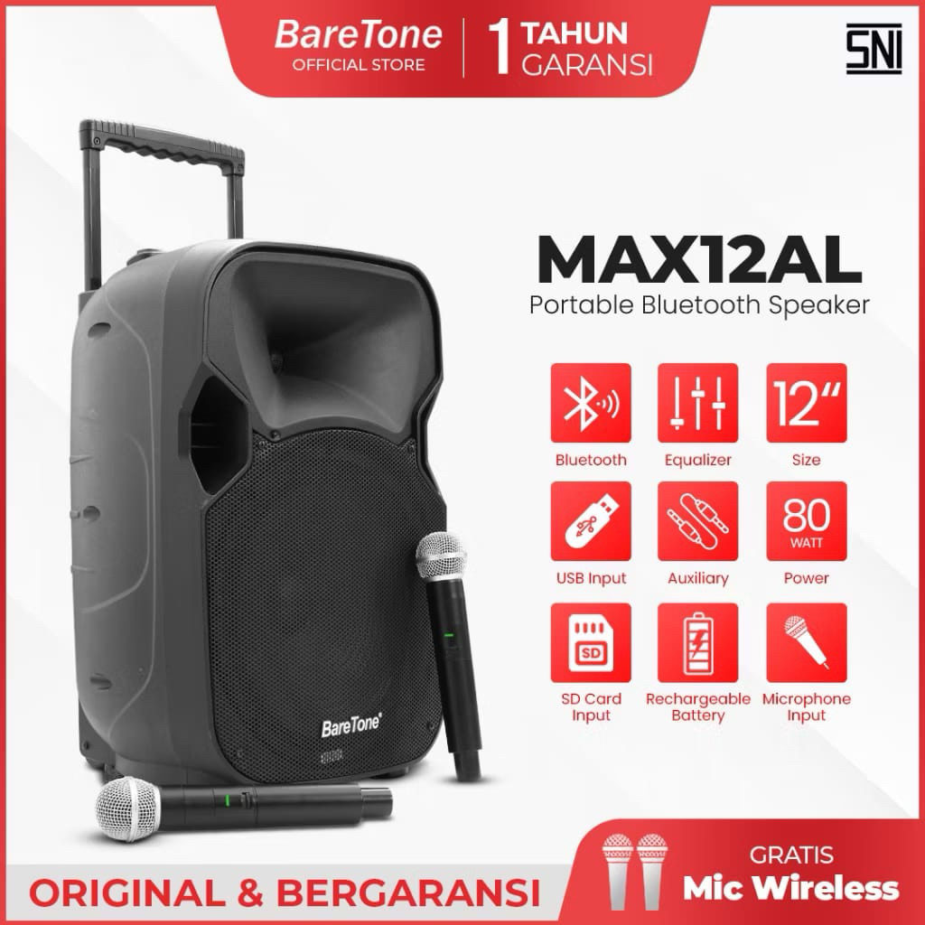 BARETONE Speaker 12inch Portable Bluetooth MAX12AL