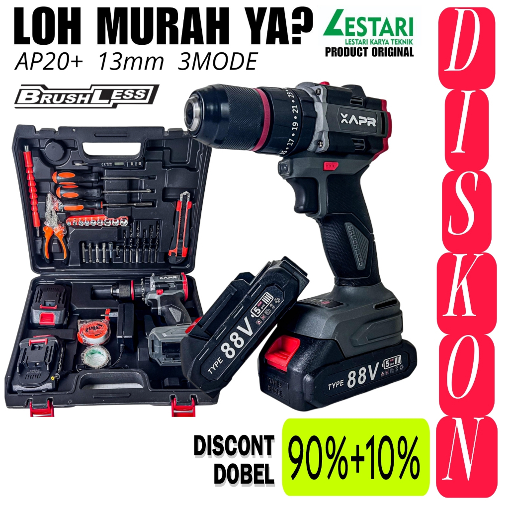BOR BATERAI BRUSHLESS APR AP20+ IMPACT DRILL 13MM 2BATERAI LXT FULLSET BOR BETON TEMBOK BESI KAYU