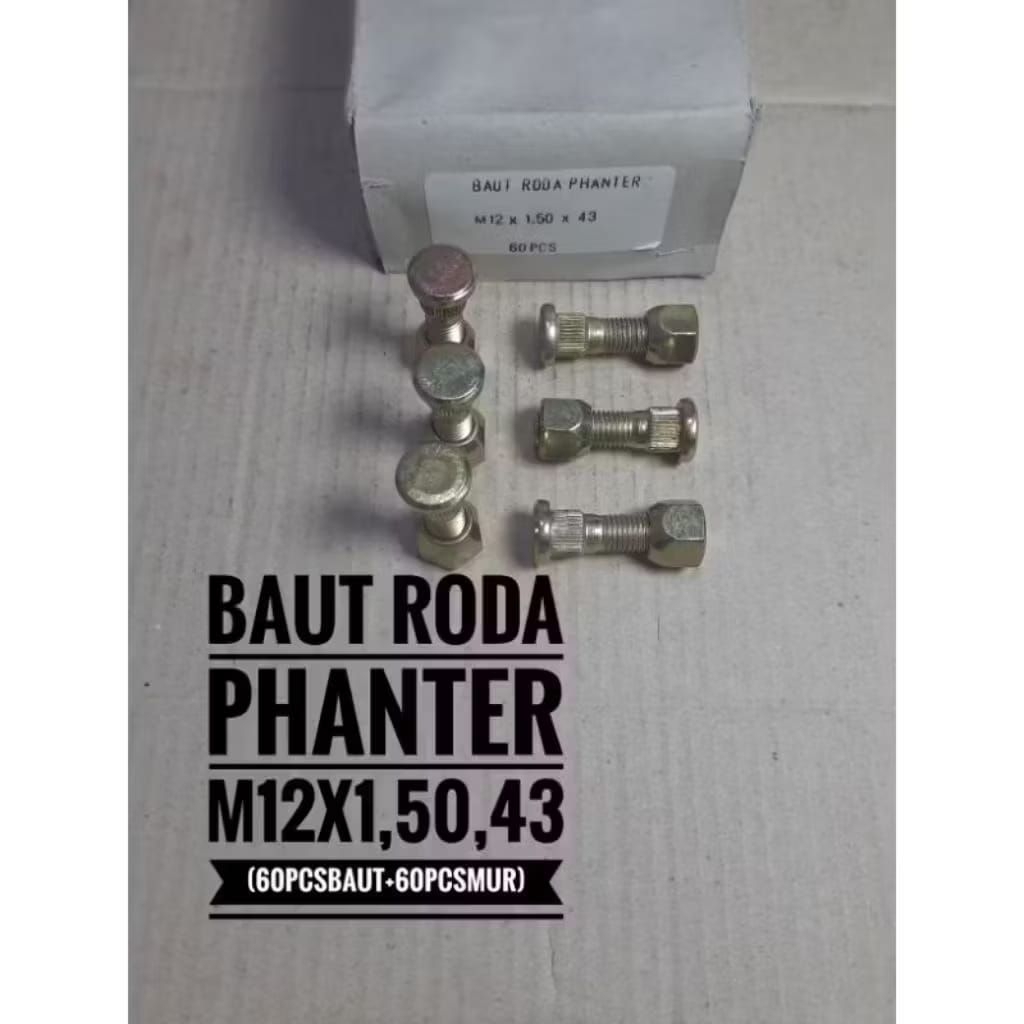 baut roda mobil phanter kuning 12x1,5x43(60set)kunci 19