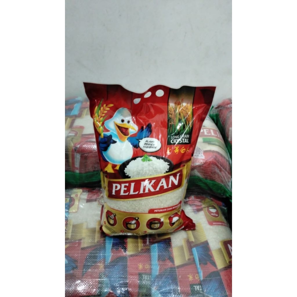 

Beras merek pelikan kemasan 5 Kg