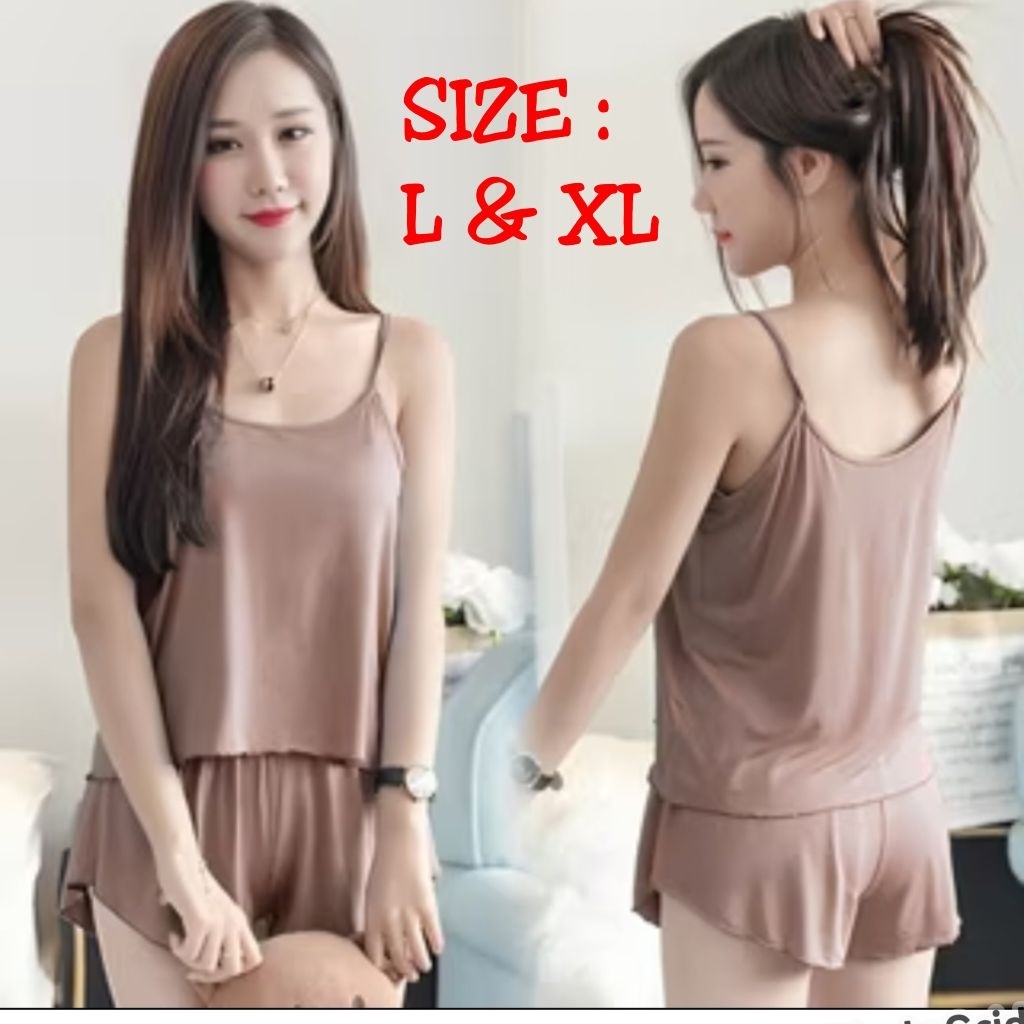 HOT DEALS SETELAN TANKTOP WANITA L & XL / BAJU TIDUR WANITA SEXY / KATUN ADEM PREMIUM