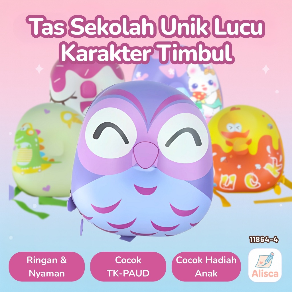 Tas Ransel Anak Lucu Karakter Timbul - NICESO EVA PU 11864-4 | Cocok untuk TK & PAUD
