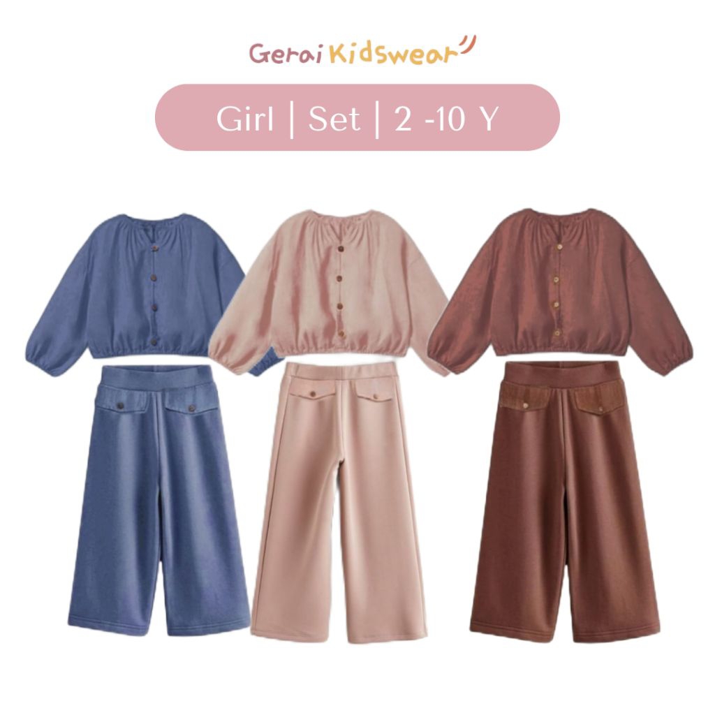 Setelan Crop Linen Anak Perempuan HM 4-12 tahun
