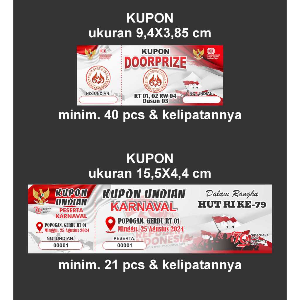 KUPON DOORPRIZE / KUPON HUT RI / KUPON JALAN SEHAT / TIKET MURAH