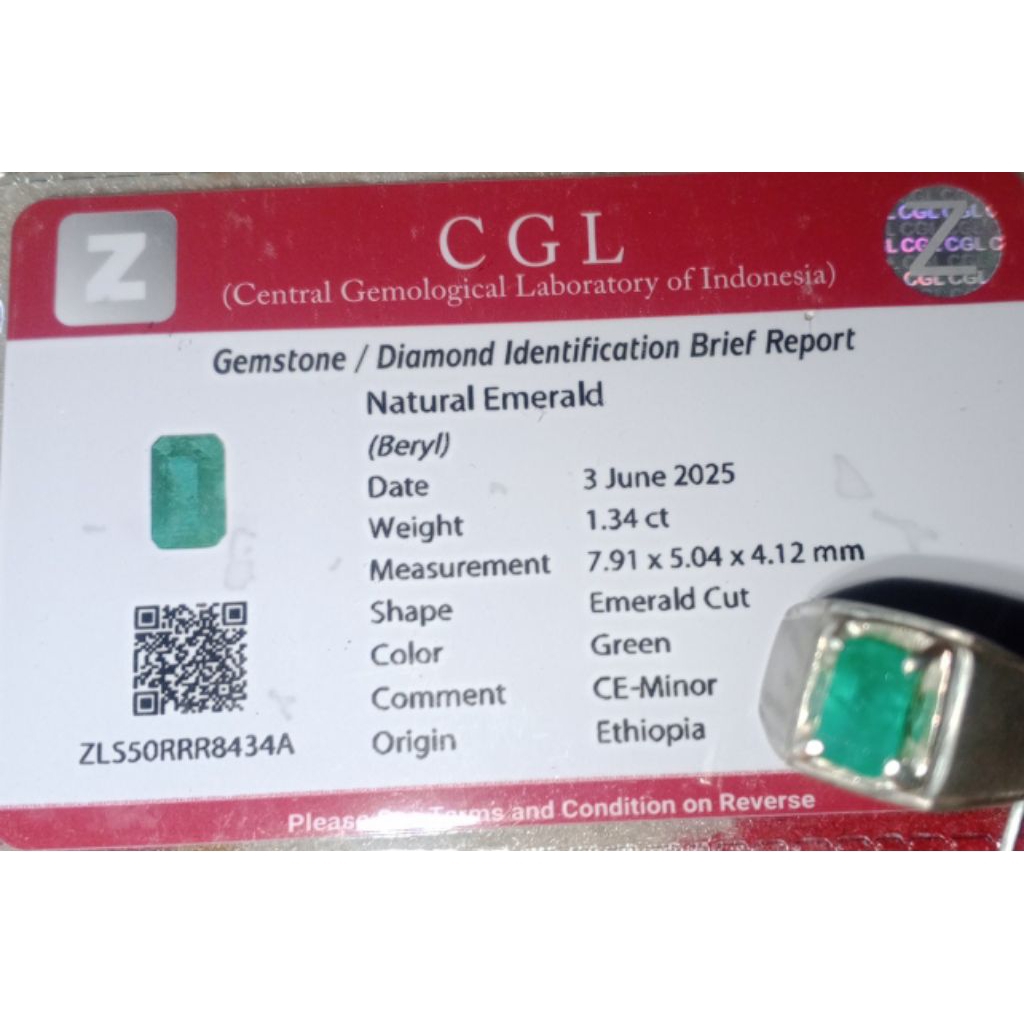 Natural Zamrud Ce-Minor 1,34 Crt Ring Perak + Memo