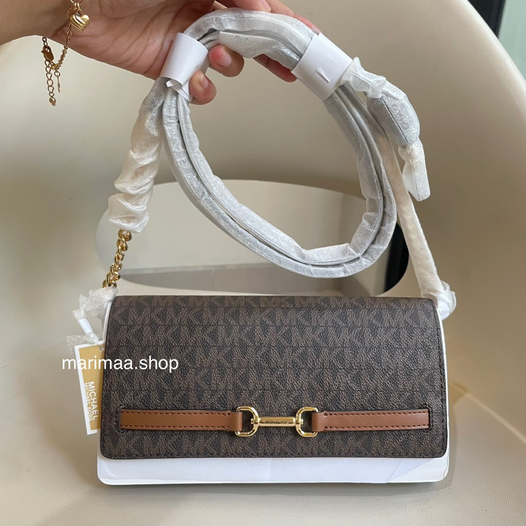 Tas wallet on chain carson mk jet set crossbody bag signature brown