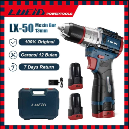 LUCID LX-50 Cordless Mesinbor 80N.M13MM 2.0A 18V Li-ion Baterai Impact Drill Brushless Pocket Rocket