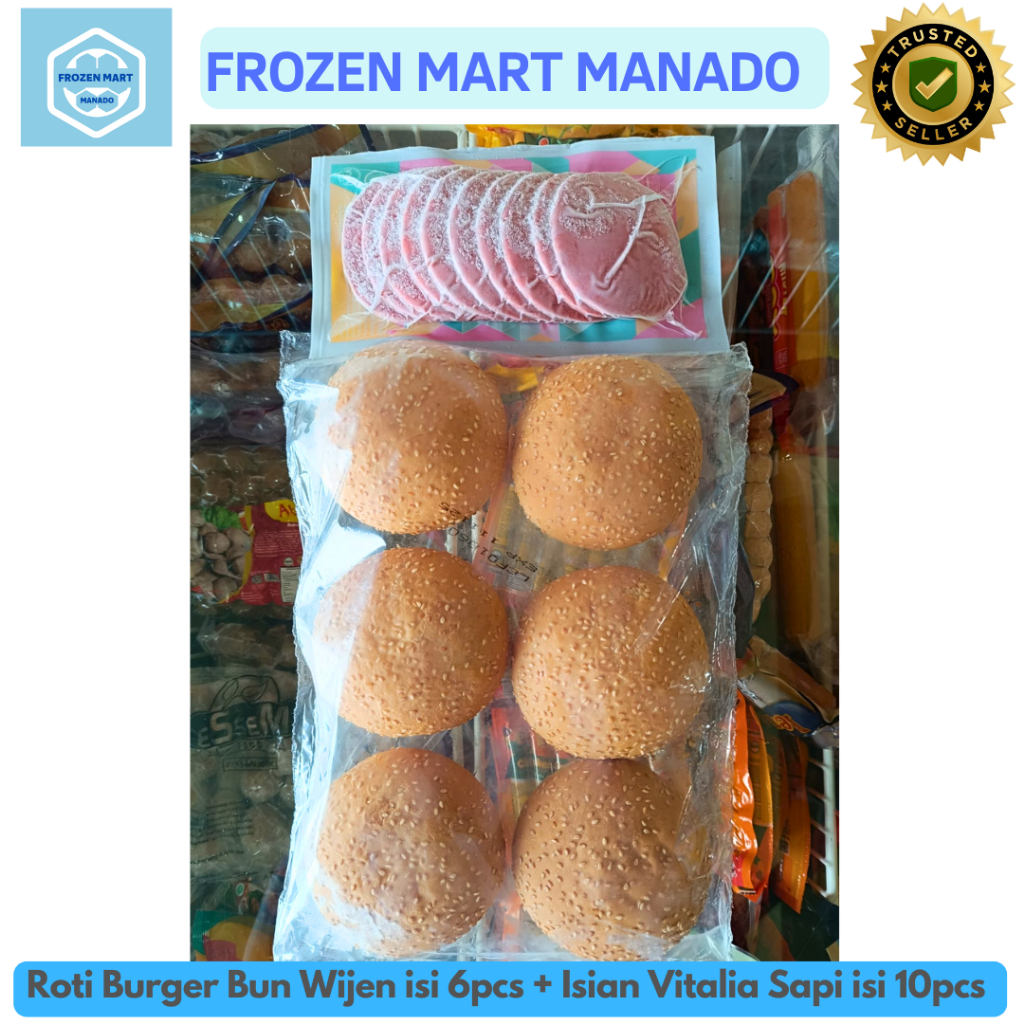 

Roti Burger Bun Wijen isi 6pcs + Isian Vitalia Sapi isi 10pcs - Frozen Mart Manado (Frozen Food Manado)
