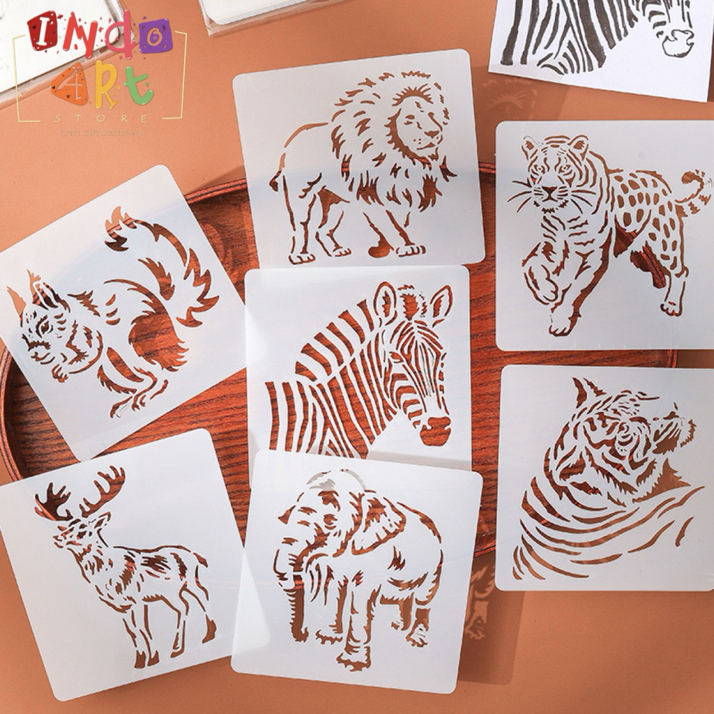 

(IAS) 6 pcs Cetakan PET Plastik Stencil Set Stensil Hewan Binatang Animal Craft Lukisan Motif Jungle Nature Cat Abstrak Binatang Peliharaan Flower Kucing Anjing Retro Building Vintage