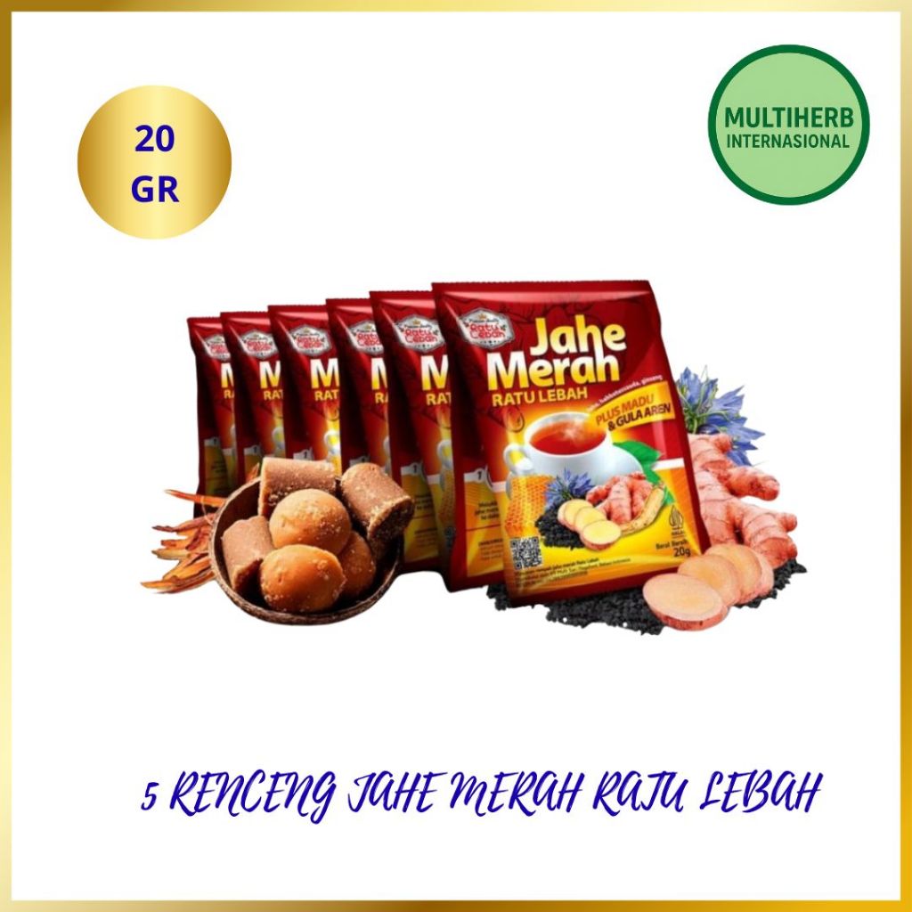 

RATU LEBAH Paket 5 Renceng Jahe Merah Plus Gula Aren 20gram Sachet Untuk Menghangatkan Badan Meredakan Masuk Angin Dan Melegakan Tenggorokan