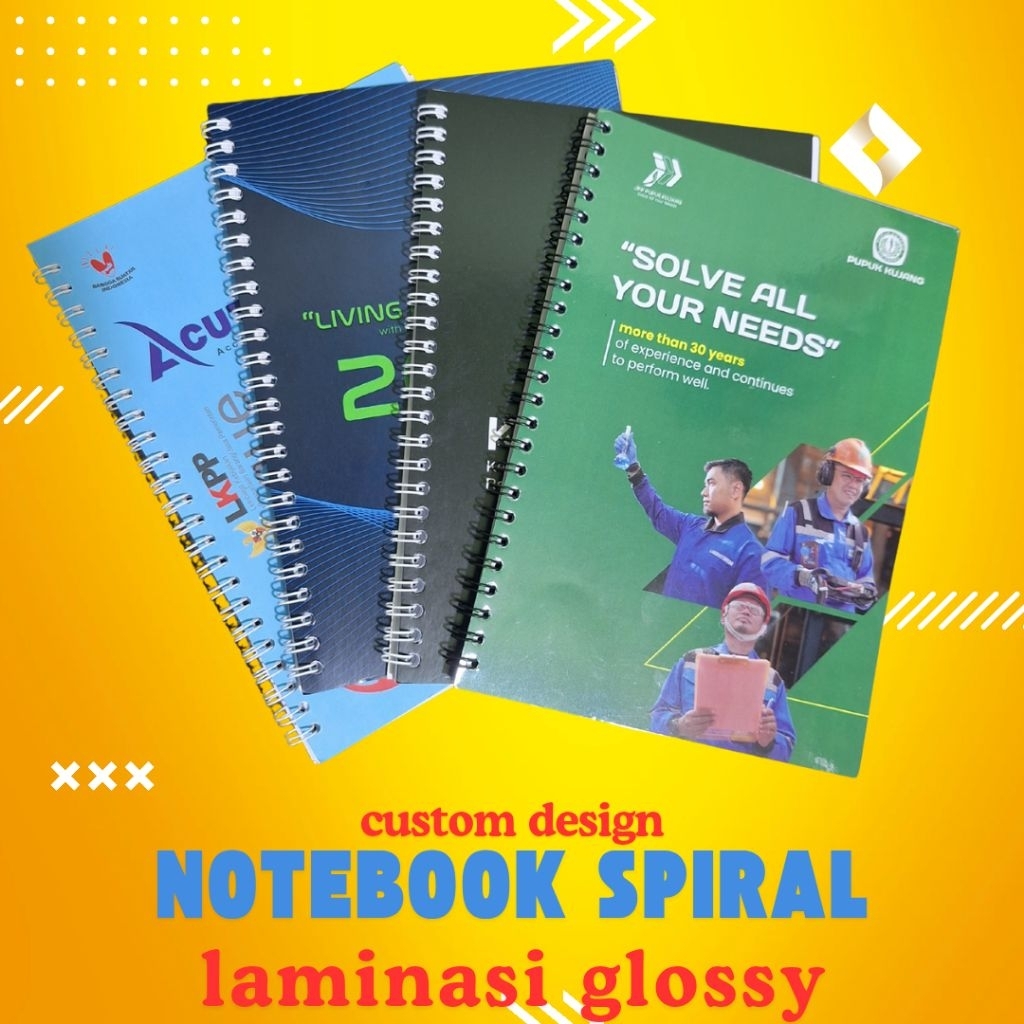 

Notebook A5 spiral custom cover depan belakang, lamimasi glossy dan doft