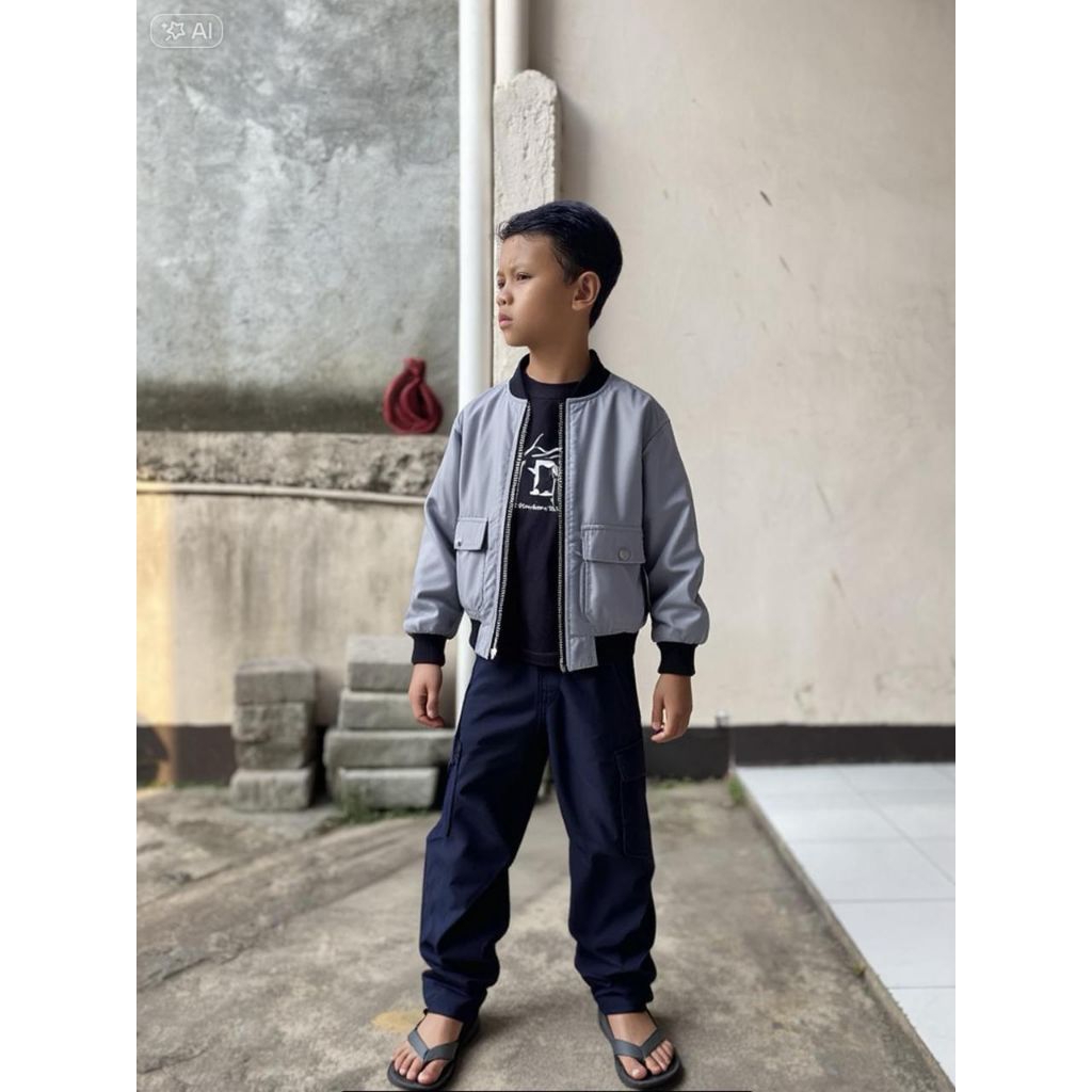 Jaket Bomber Anak Perasut Premium - Jaket Fashion Anak Laki Laki Perempuan - Musim Dingin - Hitam / 