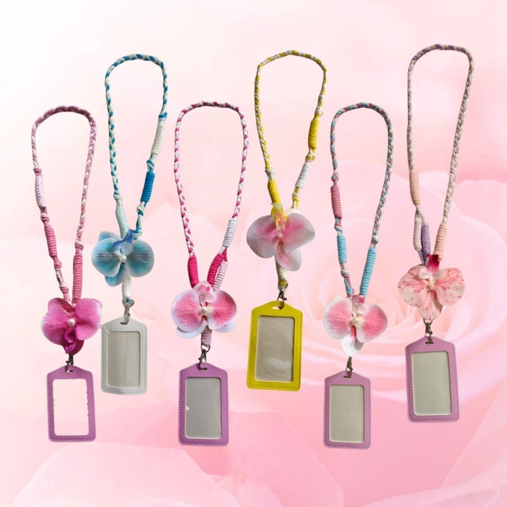 

ready lanyard macrame lucu pakai bunga / lanyard id card bunga - id card pink