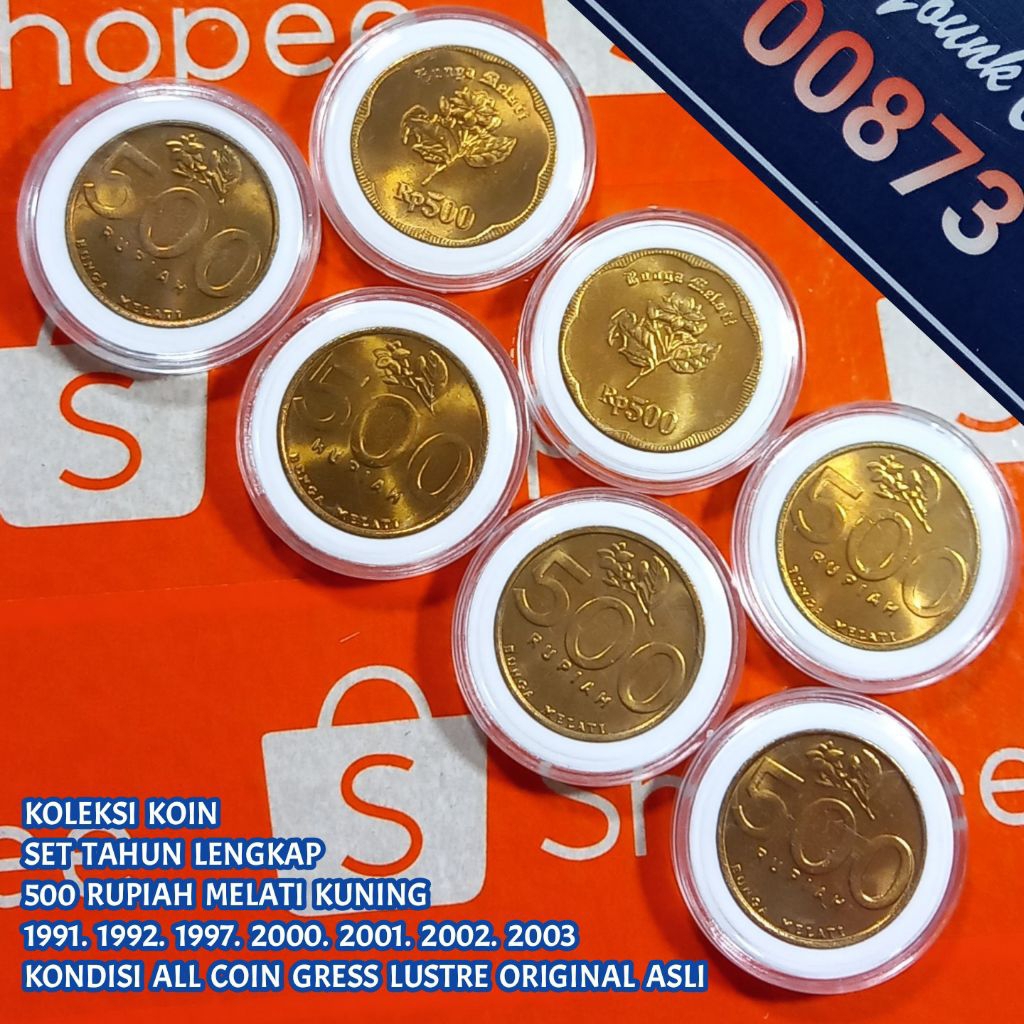 UKI007Coin Set Thn Lengkap 500 Rupiah (MELATI KUNING) Total 7 Koin All-Coin Gress Lustre/Baru