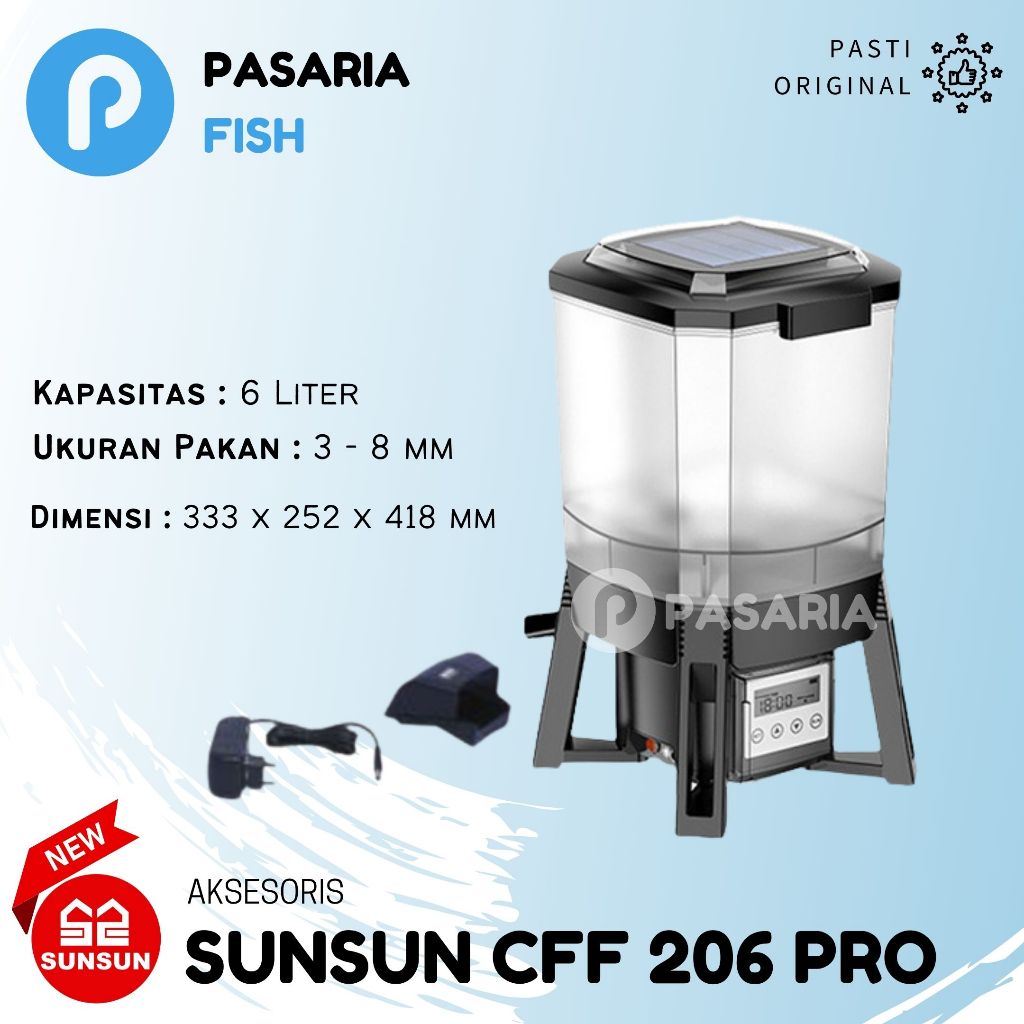 Auto Feeder SUNSUN CFF 206 PRO / CFF206PRO Pemberi Makan Otomatis Tenaga Matahari Ikan/Kucing/Anjing