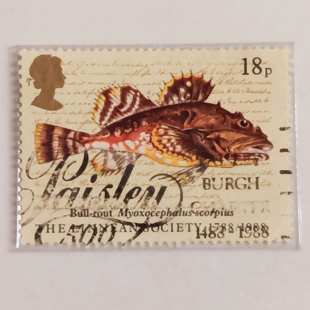 

(AD) Perangko Inggris Britania Raya 1988 Linnean Society - Bull-rout (Myoxocephalus scorpius) 18p Used