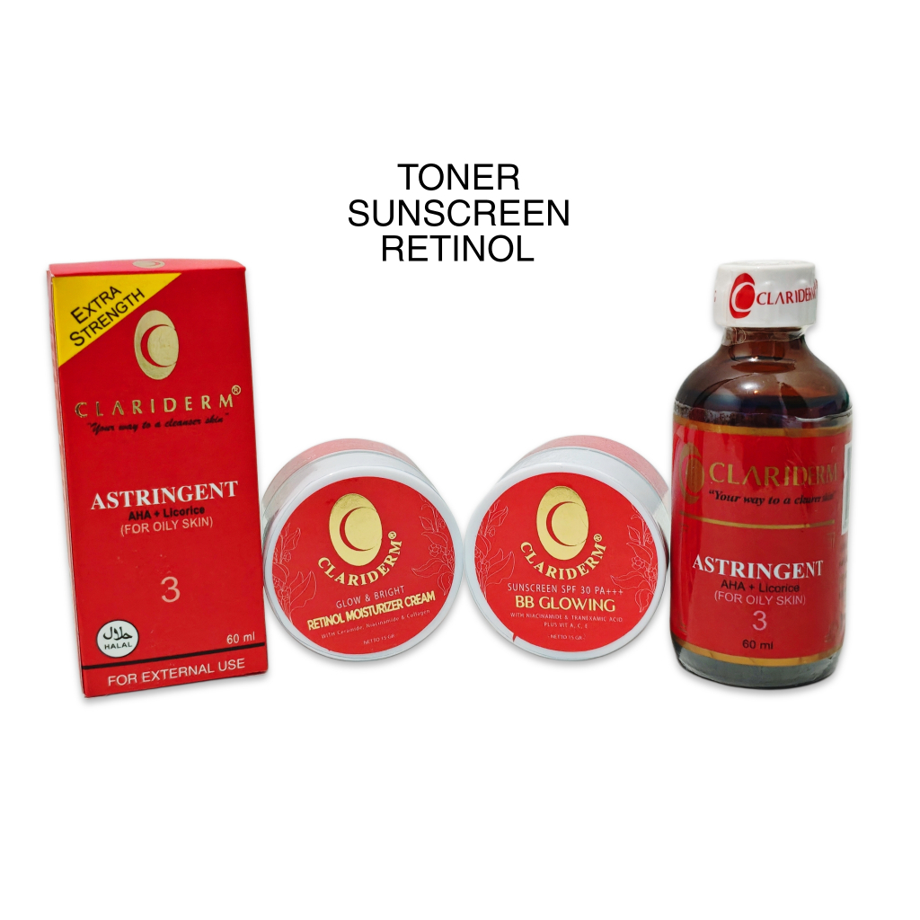 Paket Clariderm 3IN1 Toner Sunscreen dan Retinol Moisturizer