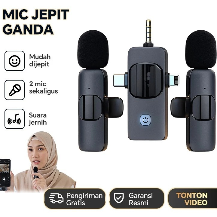 Seributronik 3 In 1 Mic Wireless Clip On 2 Microphone Wireless Clip On Noise Reduction Mikrofon Kont