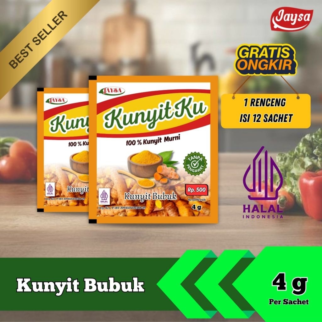 

Kunyit Bubuk Sachet – KunyitKu 100% Asli | 1 Renceng Isi 12 Sachet