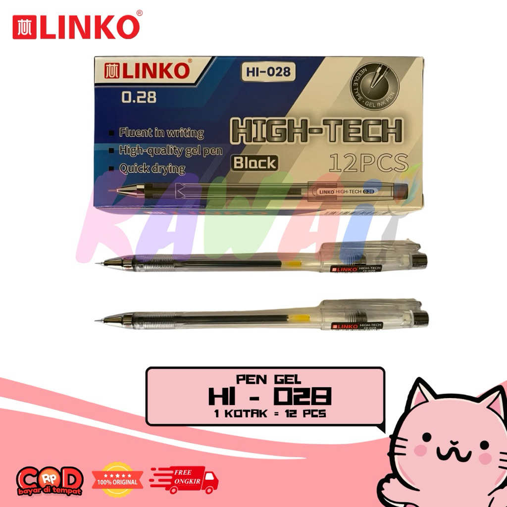 

needle gel pen bolpen pulpen pen pena gel ujung jarum 0.28 mm Linko HI-028 isi 12 pcs / 1 lusin