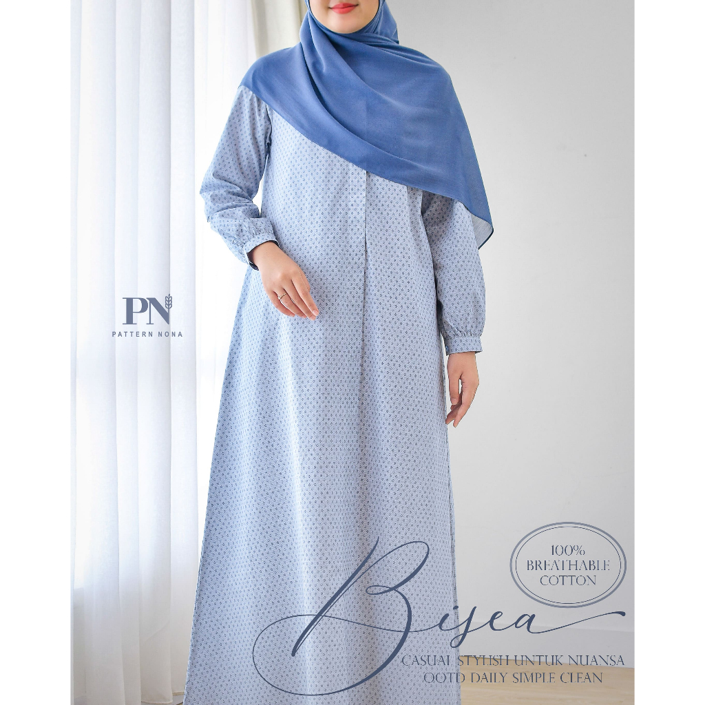 Pattern Nona Dress Bisea Gamis Soft Cotton Adem Halus