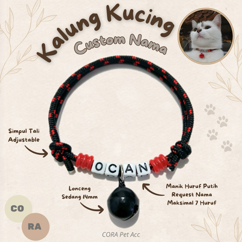 [CORA] Kalung Kucing Tali Prusik Custom Nama