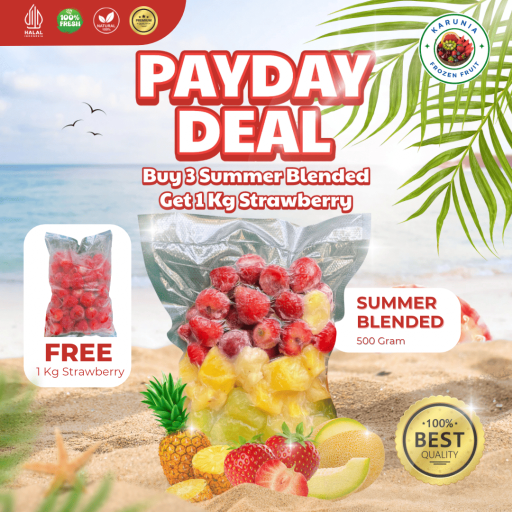 

IQF Frozen Mix Fruit Strawberry, Nanas, Melon Frozen SUMMER BLENDED/ Frozen Fruit Strawberry, Pineapple, Melon 500 Gram