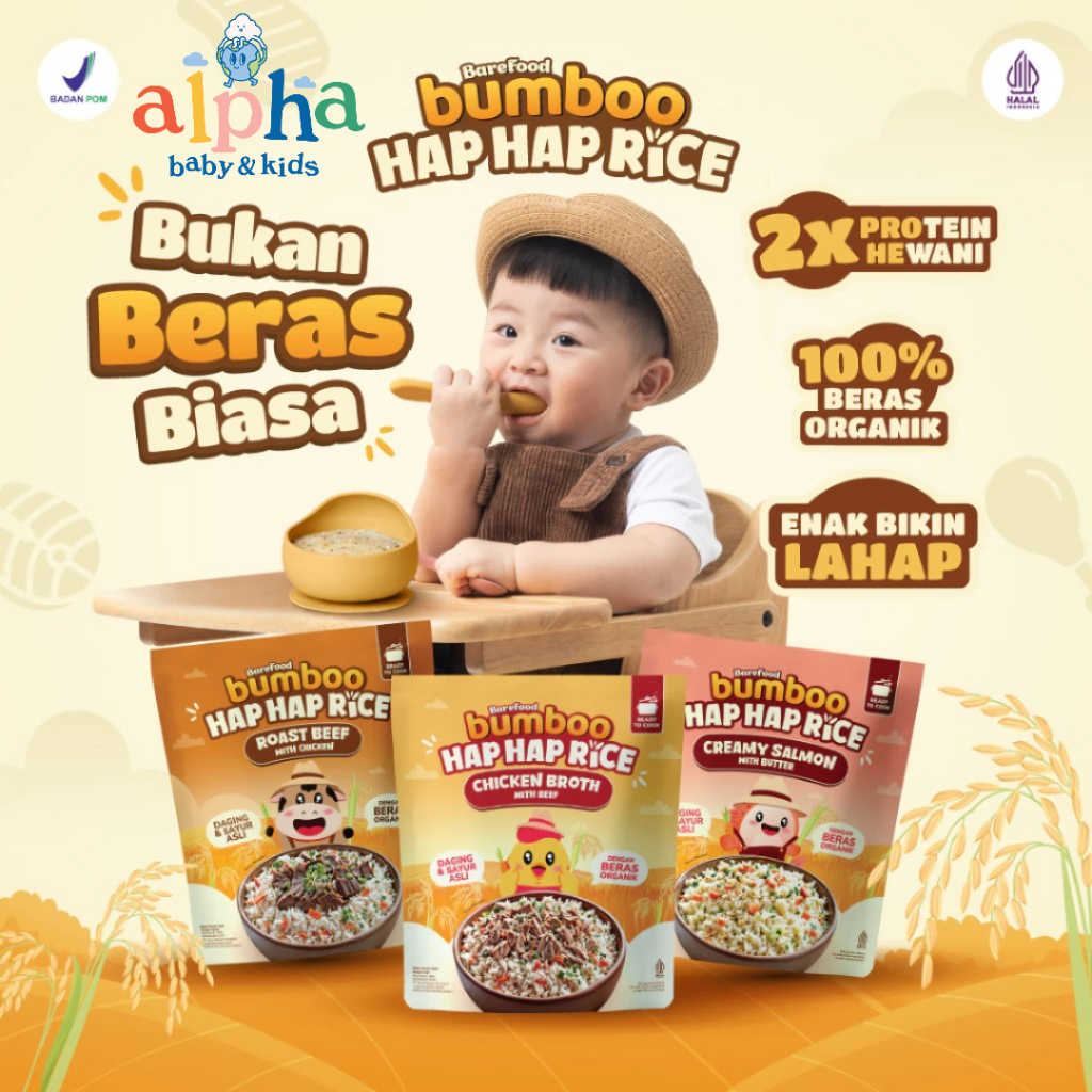 

BUMBOO Hap Hap Rice - 100% Beras Organik - Double Protein Hewani - Bahan Alami - Tanpa Pengawet