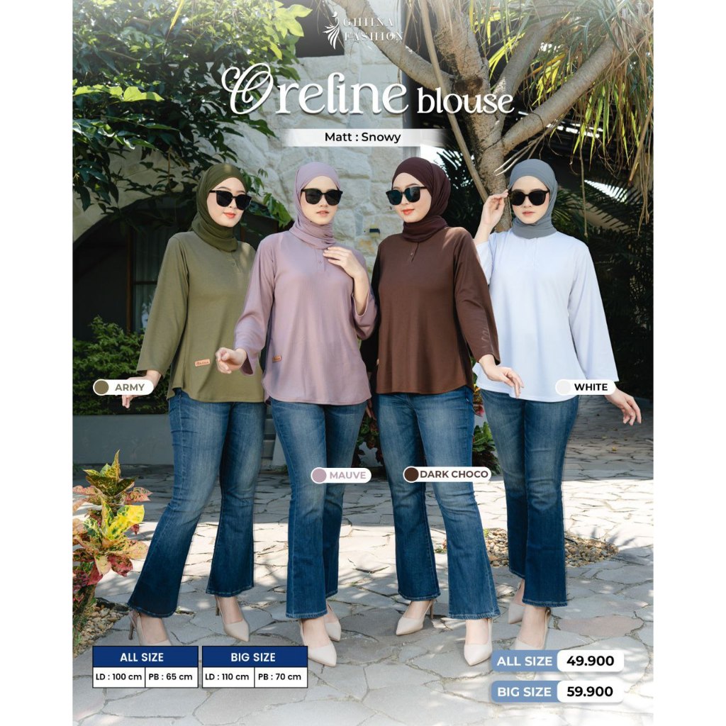 ORELINE BLOUSE BY GHIINA - GHINA FASHION - BAHAN  KAOS SNOWY- ATASAN BUSUI