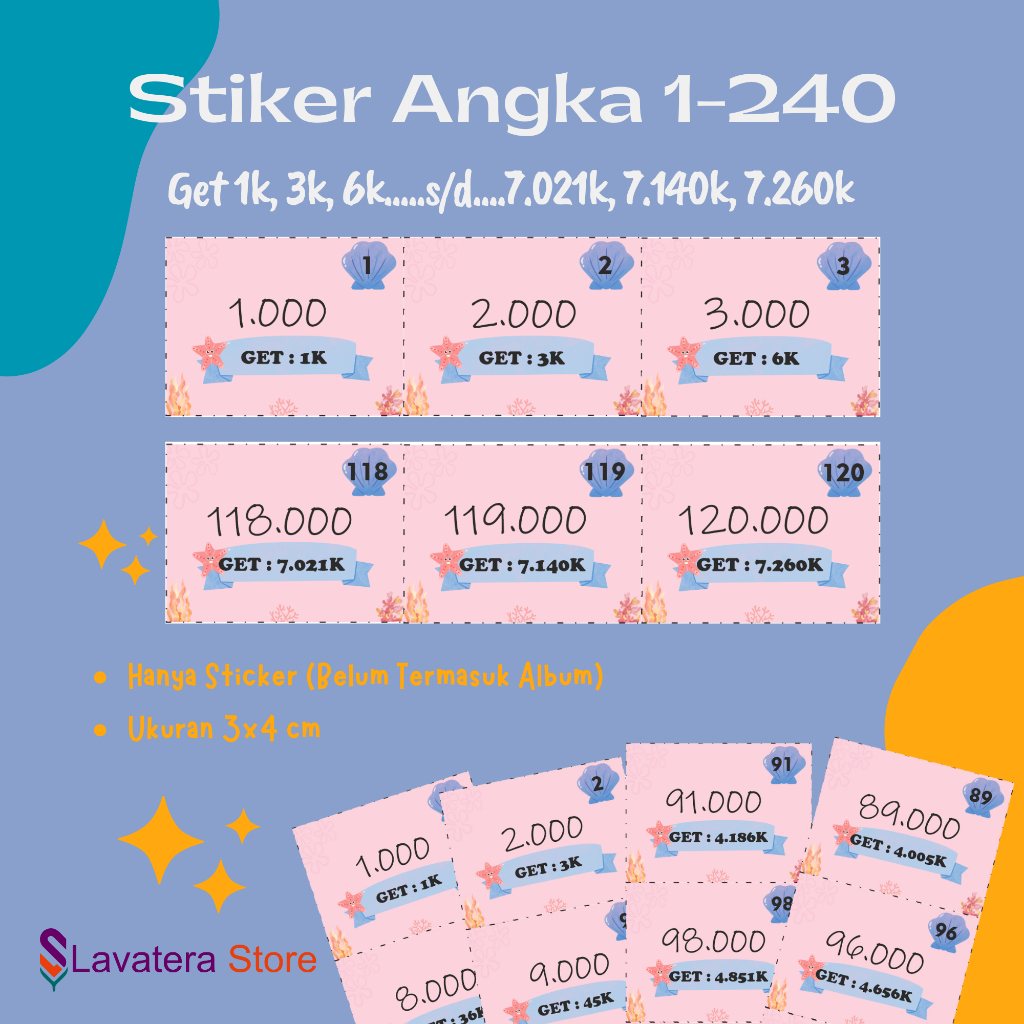 

LS - SEA GET - STICKER ANGKA 1- 240 / Stiker Menabung / stiker nomor 1-240 / Stiker Nabung album/ Stiker Album Challenge - 3x4 cm - Sea Get