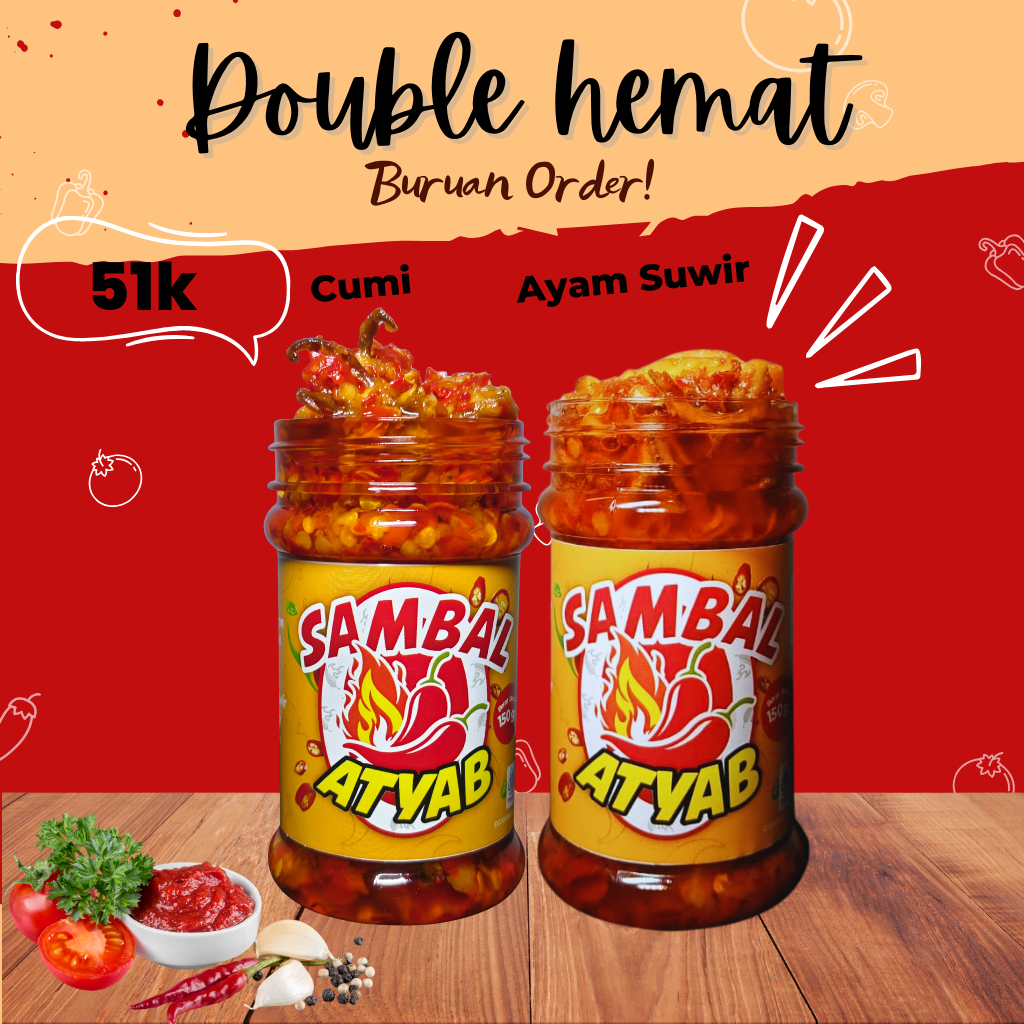 

Paket Double Hemat SAMBAL ATYAB! Sambal Ayam Suwir & Cumi, Si Pedas Pembangkit Selera!