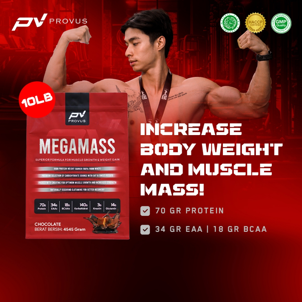 Provus Mega Mass 10 lbs 4,5kg Susu Gainer Protein Penggemuk Penambah Berat Badan
