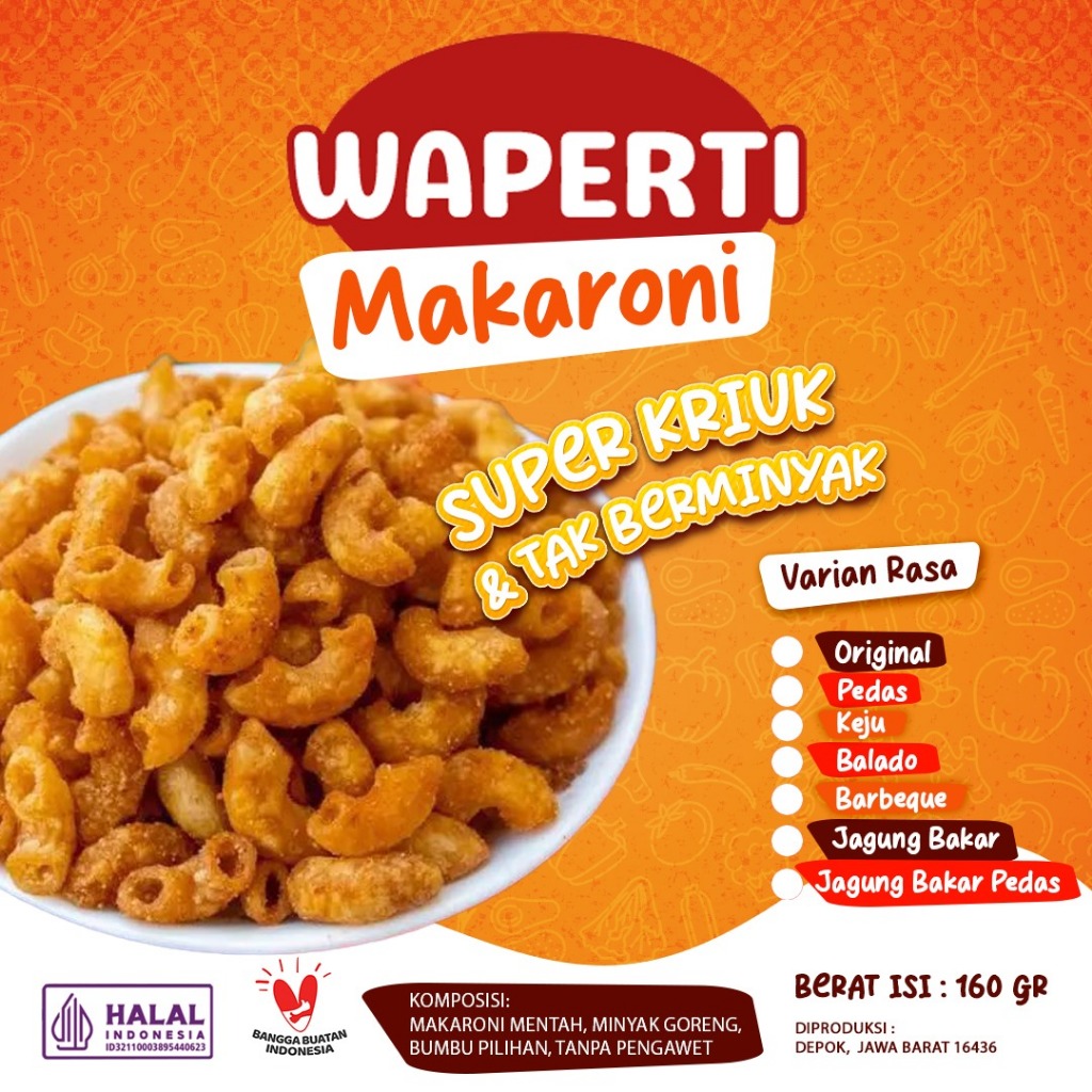 

macaroni / makaroni rasa pedas keju jagung bakar / makroni renyah cemilan snack ringan halal