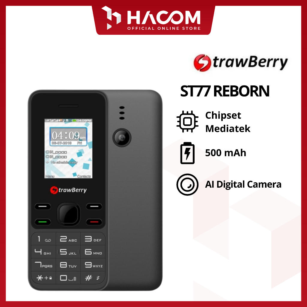Strawberry ST77 Reborn Candybar HP Jadul Handphone Murah Mediatek MP3