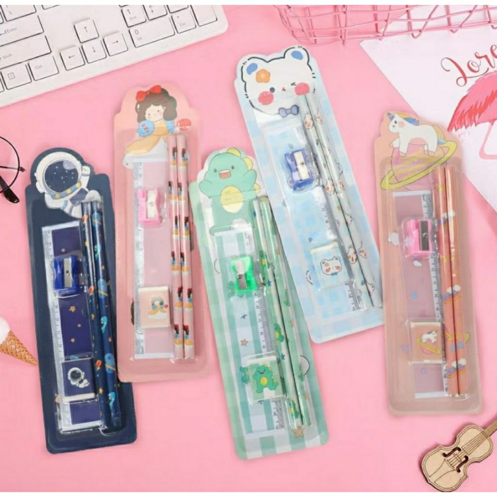

Set alat tulis 5 in 1 / Stationary karakter / Perlengkapan sekolah / Souvenir ulang tahun