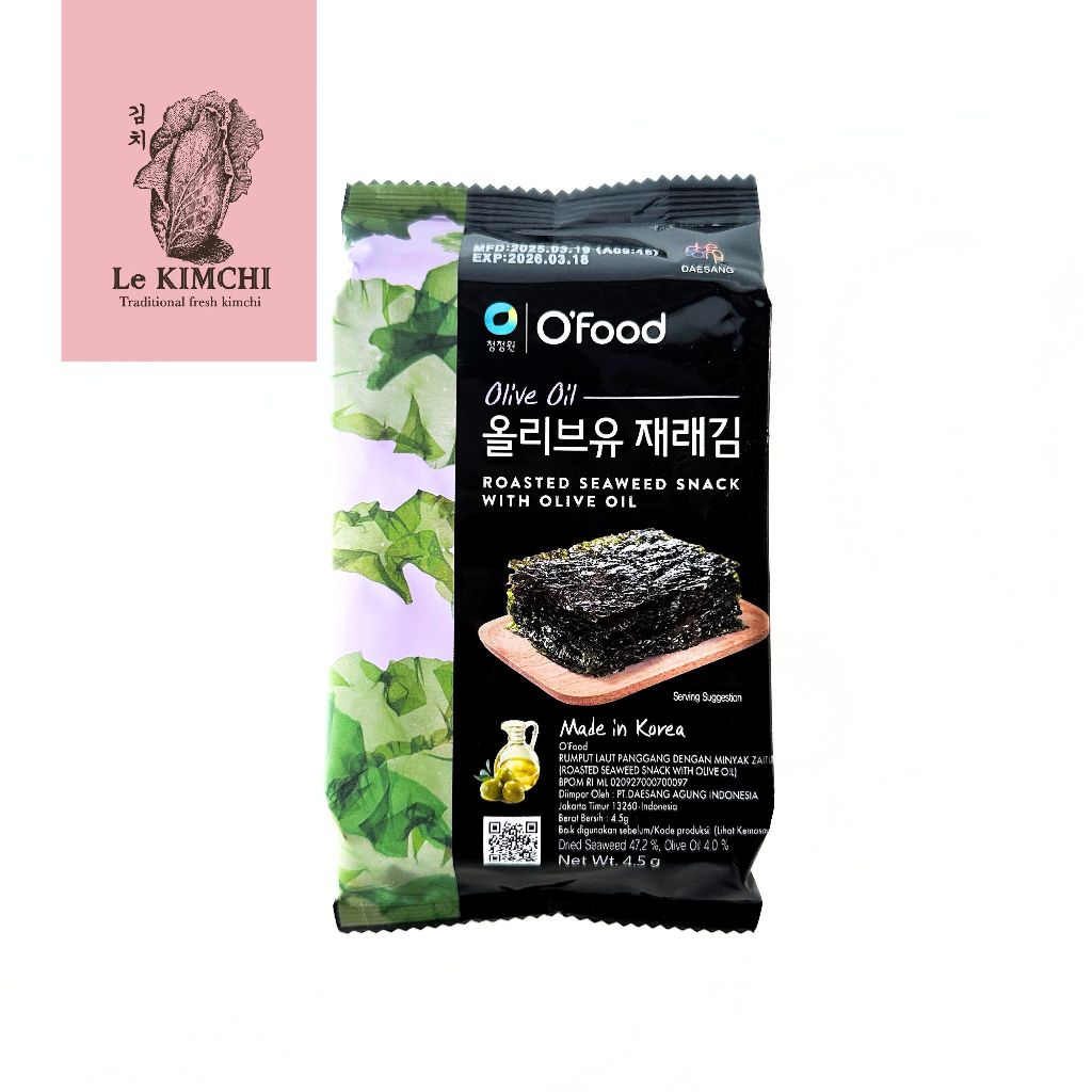 

Chung Jung One Daesang O Food - Roasted Laver - Seasoned Roasted Seaweed with Olive 6+3