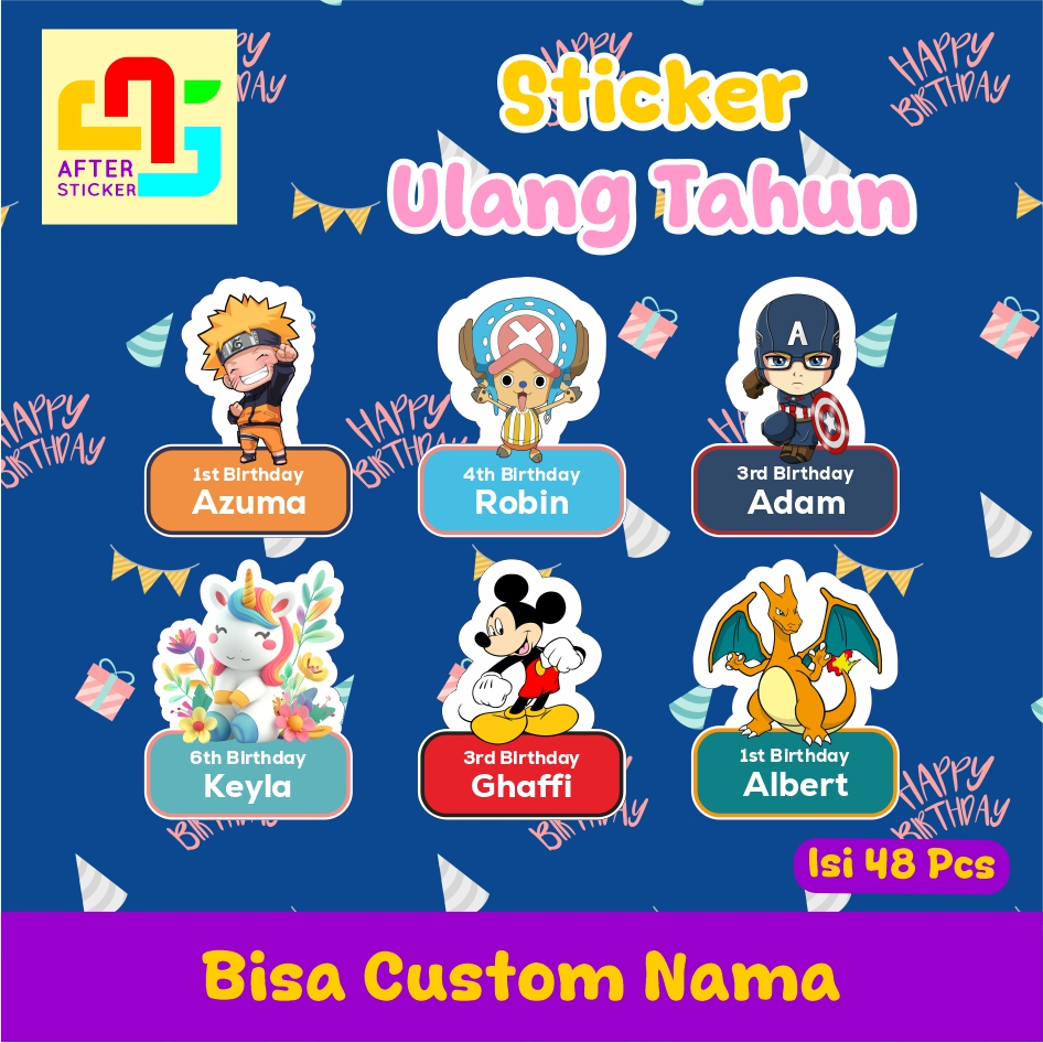 

Isi 48 pcs Sticker Ulang Tahun Anak Sticker Karakter Bento Birthday Sticker Anak souvenir Viral