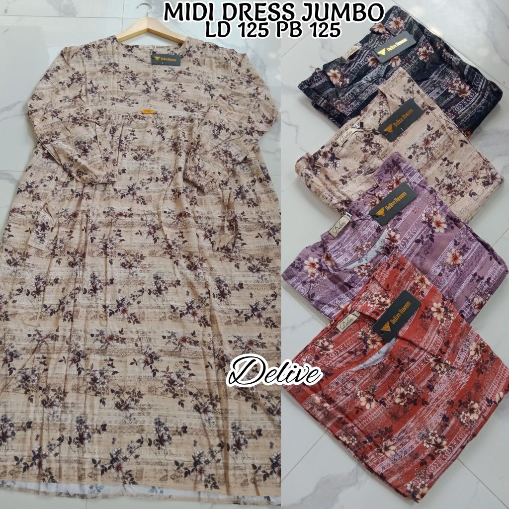 Midi Dress Rayon Motif Bunga//Midi Dress Rayon motif jumbo//homey dress rayon