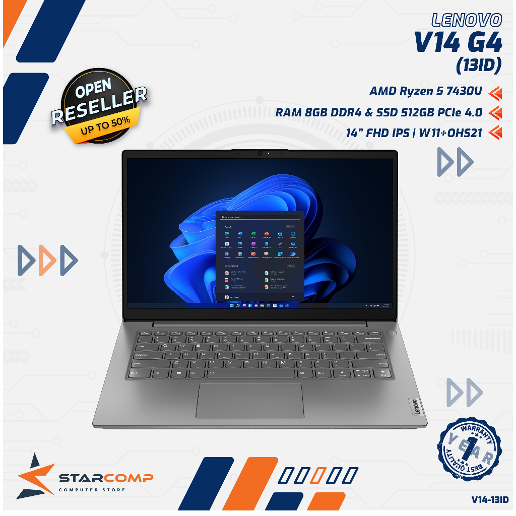 Lenovo V14 G4 AMD Ryzen 5 7430U 8GB 512GB 14" FHD IPS W11+OHS21