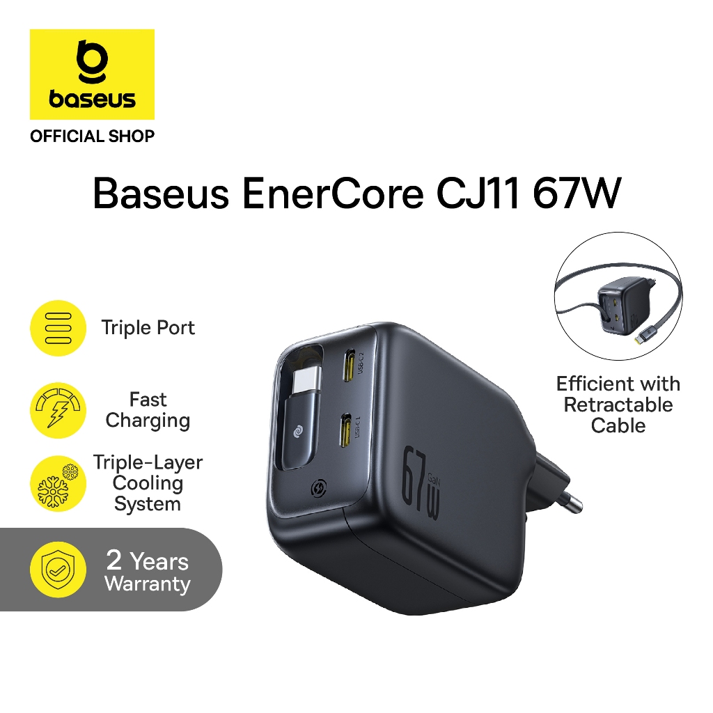 Baseus EnerCore CJ11 Fast Charger with #Retractable Cables 3C 67W EU Type-C Kabel Charger Retractabl